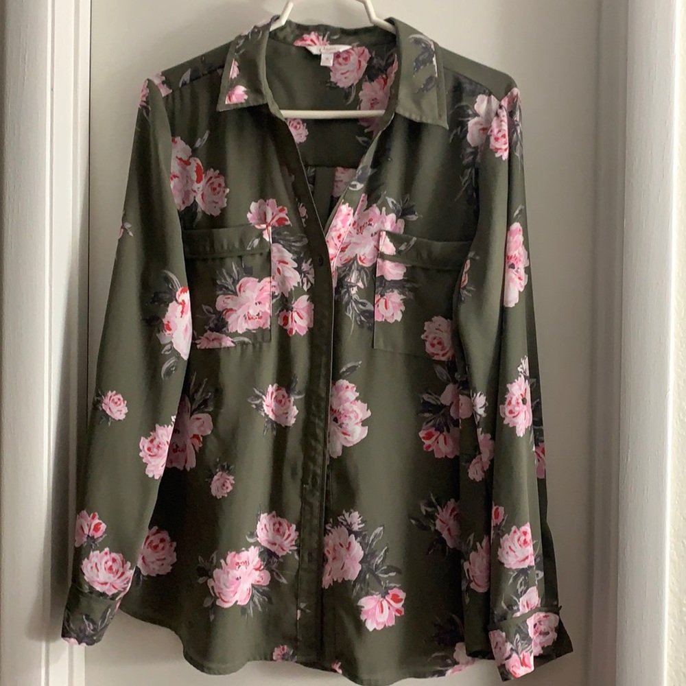 Olive/ pink blouse